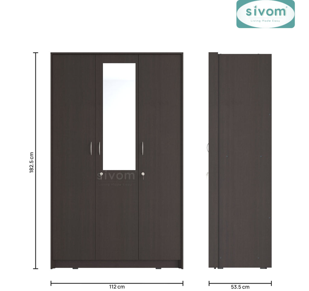 Sivom SIVOM Foldus Multipurpose 3 Door Wardrobe / Spacious Shelves with Hanging Rail Engineered Wood 3 Door Wardrobe for Modern Homes | Elegant Design & Premium Finish
