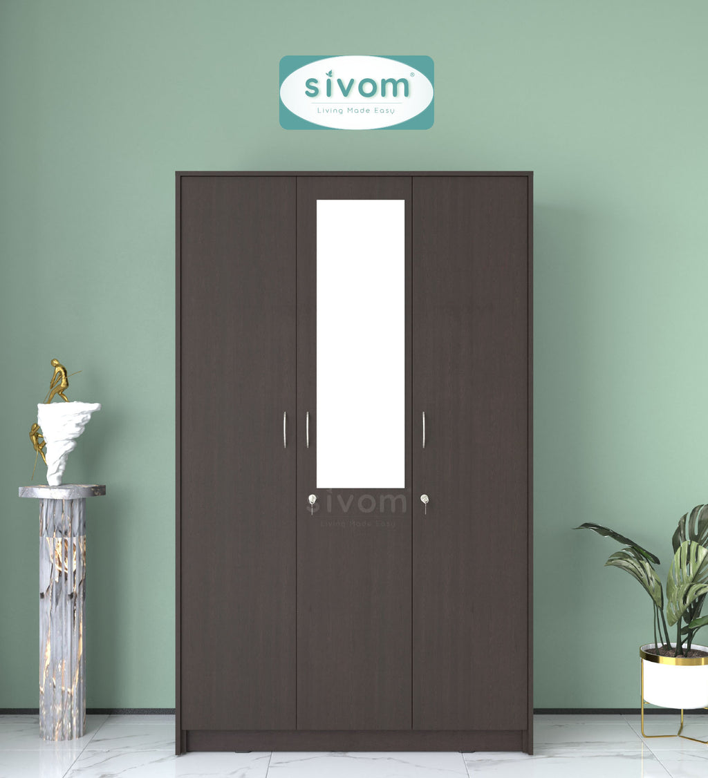 Sivom SIVOM Foldus Multipurpose 3 Door Wardrobe / Spacious Shelves with Hanging Rail Engineered Wood 3 Door Wardrobe for Modern Homes | Elegant Design & Premium Finish