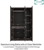 Sivom SIVOM Foldus Multipurpose 3 Door Wardrobe / Spacious Shelves with Hanging Rail Engineered Wood 3 Door Wardrobe for Modern Homes | Elegant Design & Premium Finish