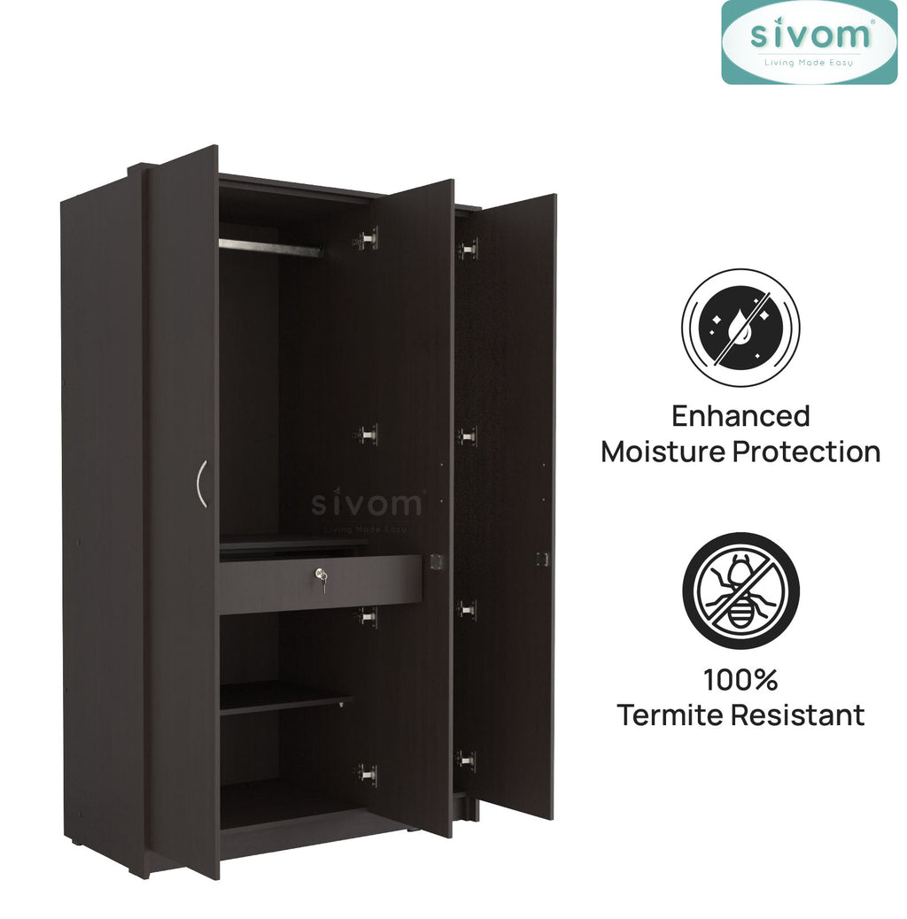 Sivom SIVOM Foldus Multipurpose 3 Door Wardrobe / Spacious Shelves with Hanging Rail Engineered Wood 3 Door Wardrobe for Modern Homes | Elegant Design & Premium Finish