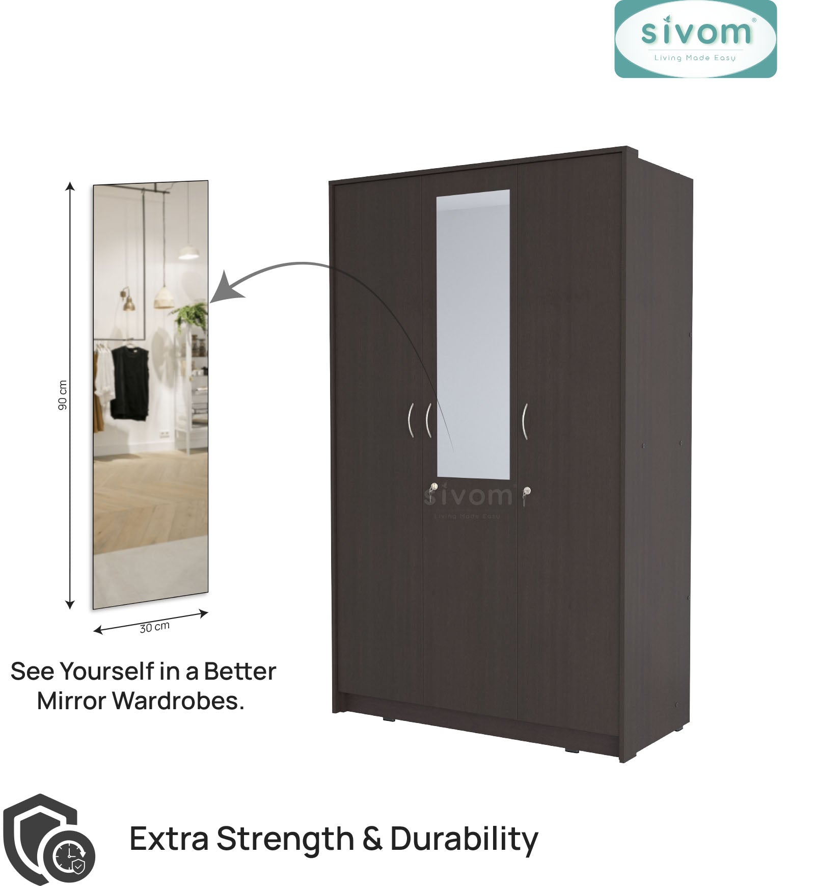 Sivom SIVOM Foldus Multipurpose 3 Door Wardrobe / Spacious Shelves with Hanging Rail Engineered Wood 3 Door Wardrobe for Modern Homes | Elegant Design & Premium Finish