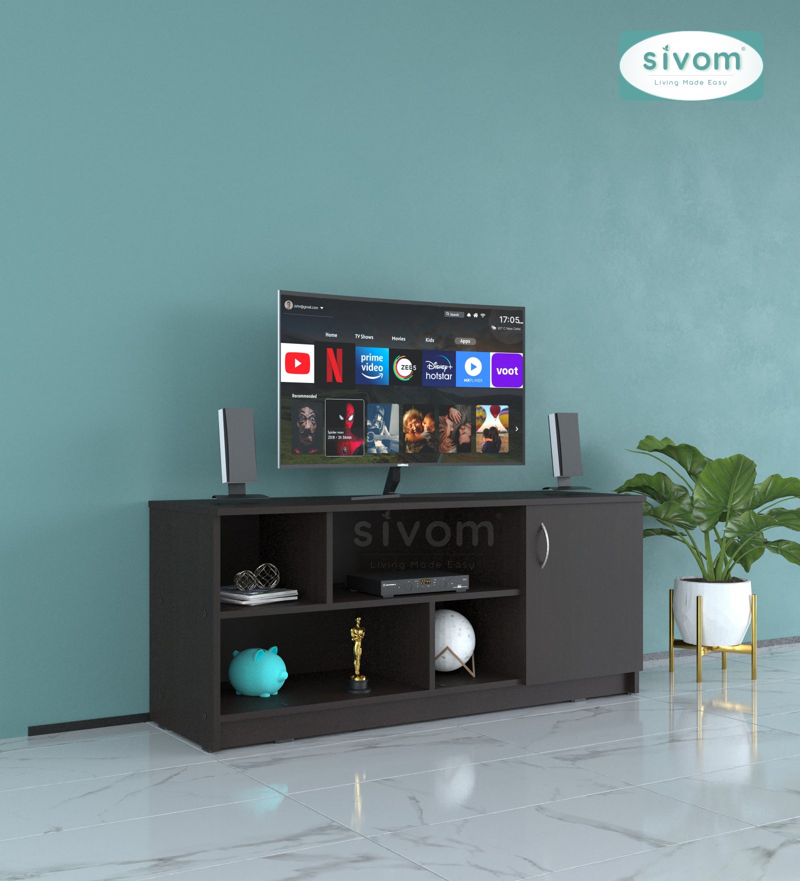 Sivom SIVOM Fortune Multipurpose TV Unit fits upto 43 inch with Storage Engineered Wood TV Entertainment Unit for Modern Homes | Elegant Design & Premium Finish