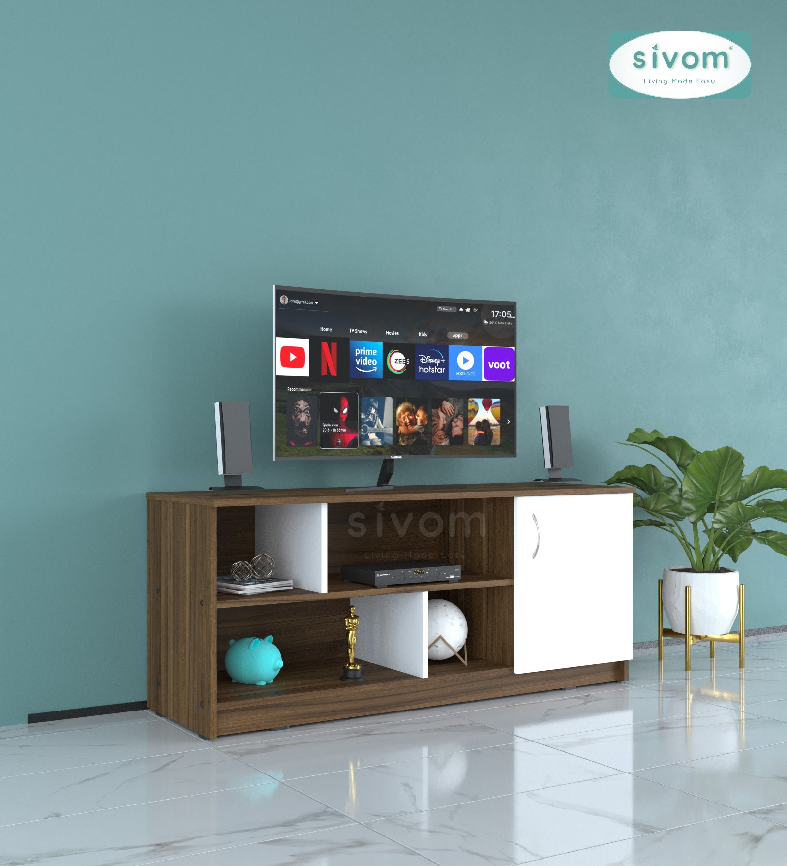 Sivom SIVOM Fortune Multipurpose TV Unit fits upto 43 inch with Storage Engineered Wood TV Entertainment Unit for Modern Homes | Elegant Design & Premium Finish