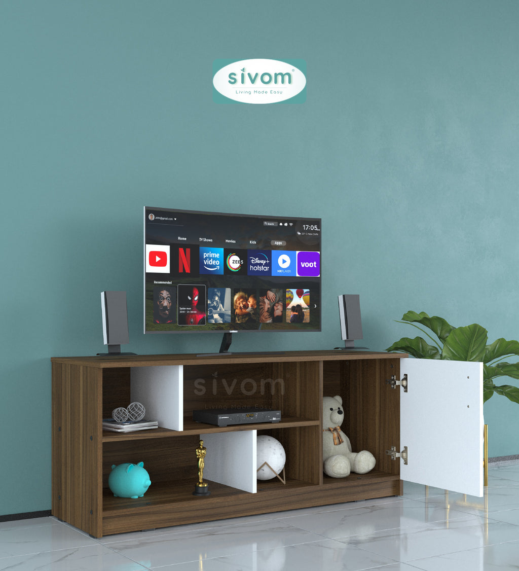 Sivom SIVOM Fortune Multipurpose TV Unit fits upto 43 inch with Storage Engineered Wood TV Entertainment Unit for Modern Homes | Elegant Design & Premium Finish