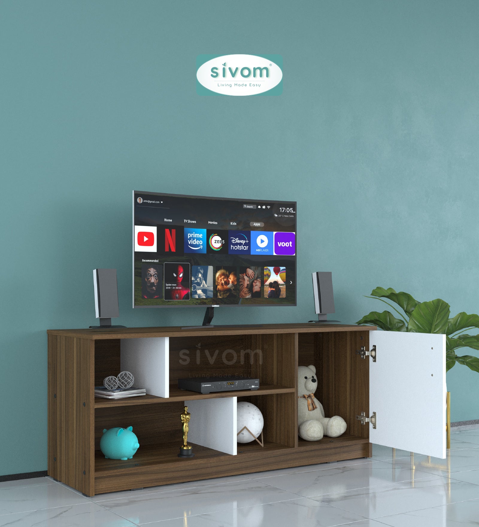 Sivom SIVOM Fortune Multipurpose TV Unit fits upto 43 inch with Storage Engineered Wood TV Entertainment Unit for Modern Homes | Elegant Design & Premium Finish