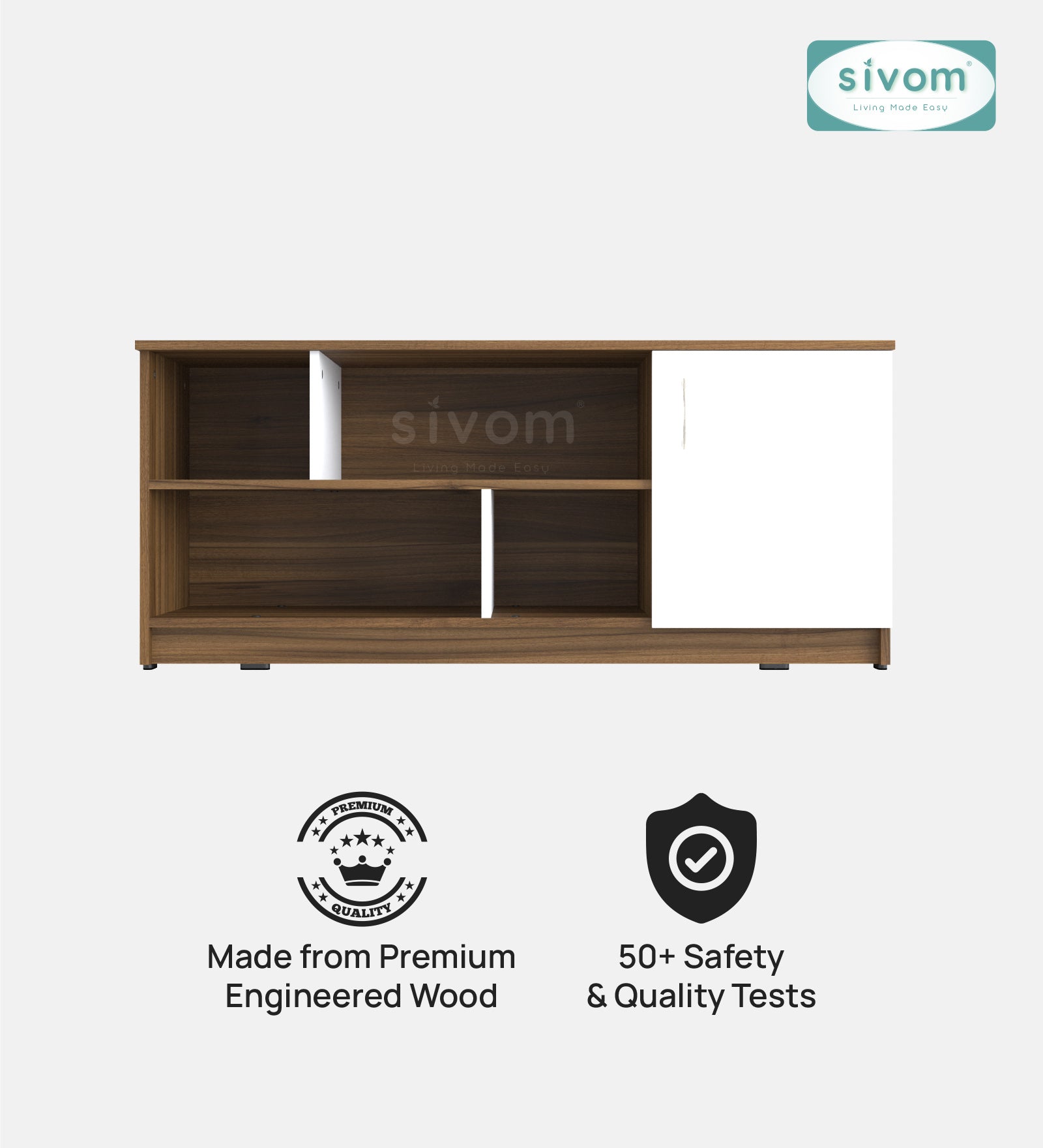Sivom SIVOM Fortune Multipurpose TV Unit fits upto 43 inch with Storage Engineered Wood TV Entertainment Unit for Modern Homes | Elegant Design & Premium Finish