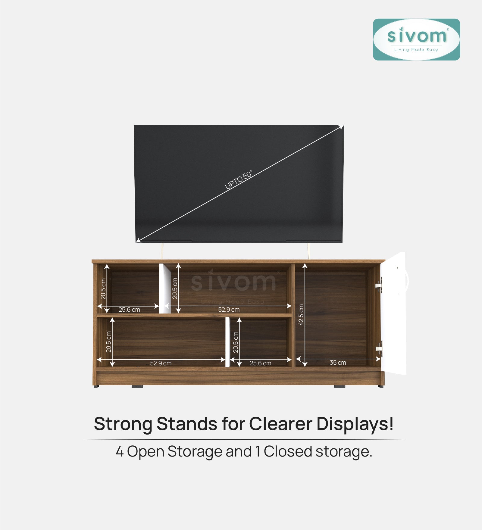 Sivom SIVOM Fortune Multipurpose TV Unit fits upto 43 inch with Storage Engineered Wood TV Entertainment Unit for Modern Homes | Elegant Design & Premium Finish
