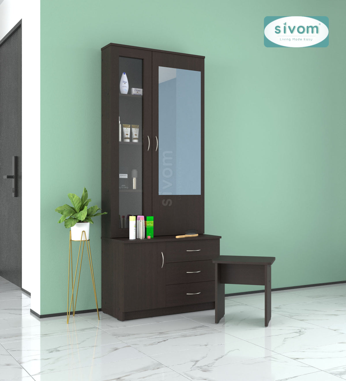 Sivom SIVOM Gilly Dressing Table with Stool Engineered Wood Dressing Table for Modern Homes | Elegant Design & Premium Finish