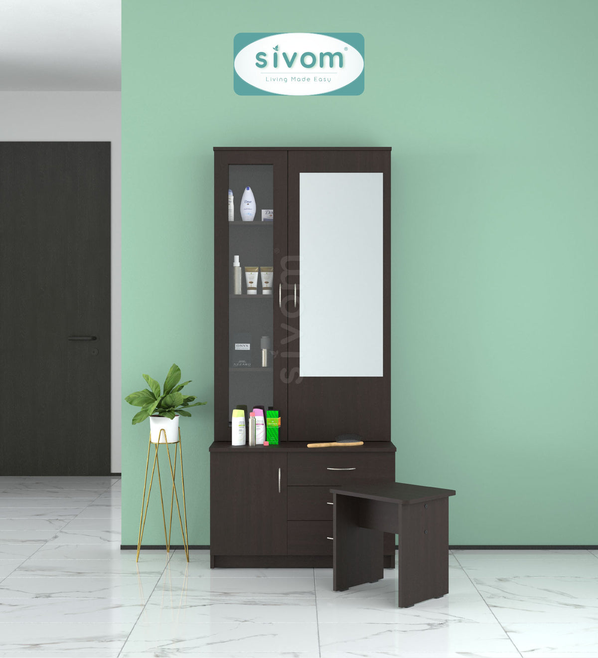 Sivom SIVOM Gilly Dressing Table with Stool Engineered Wood Dressing Table for Modern Homes | Elegant Design & Premium Finish