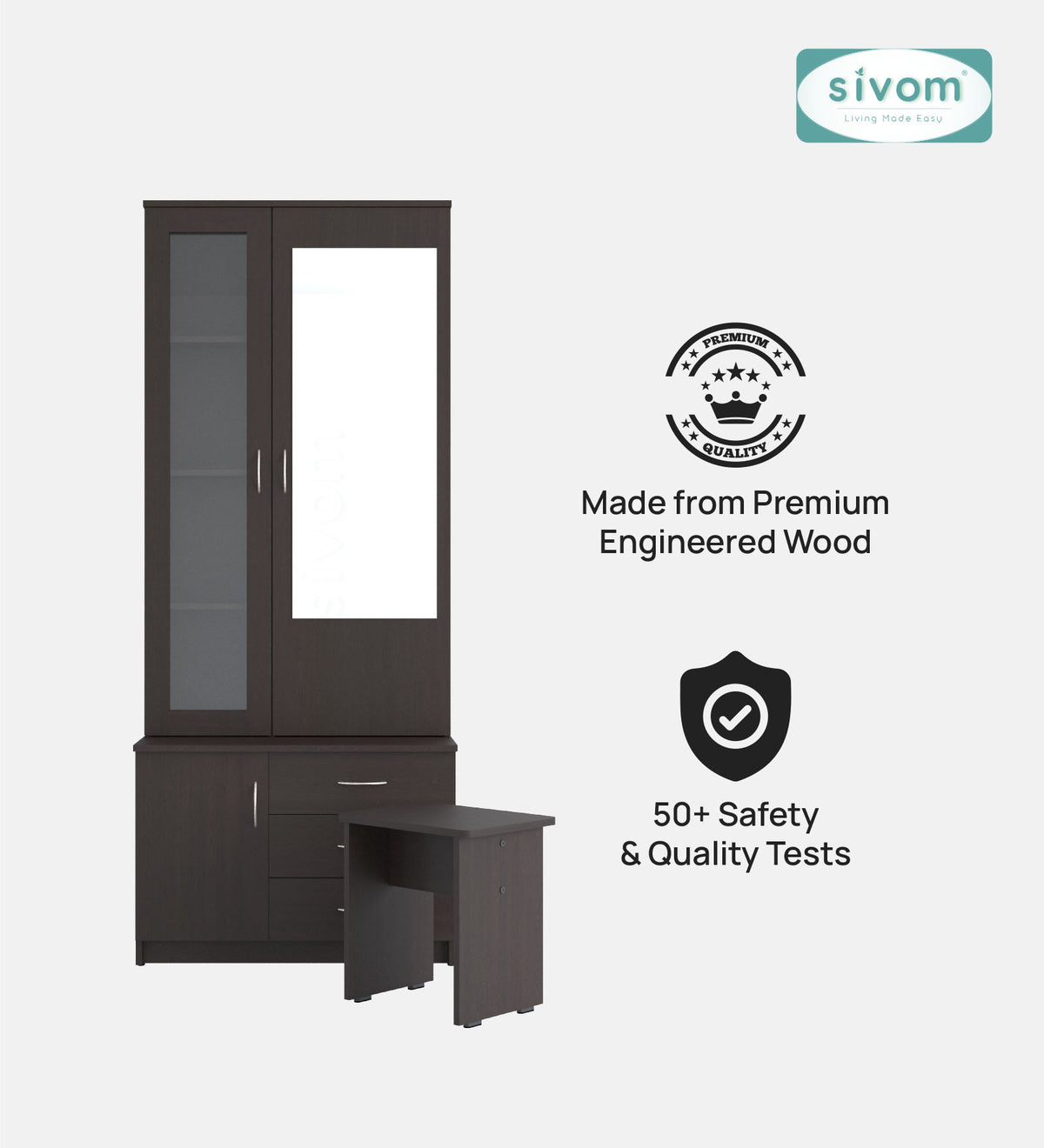 Sivom SIVOM Gilly Dressing Table with Stool Engineered Wood Dressing Table for Modern Homes | Elegant Design & Premium Finish
