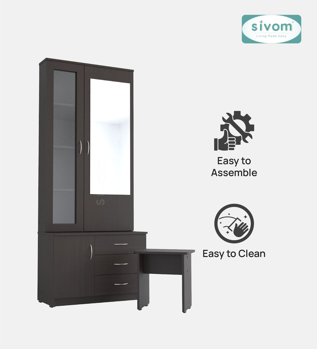 Sivom SIVOM Gilly Dressing Table with Stool Engineered Wood Dressing Table for Modern Homes | Elegant Design & Premium Finish