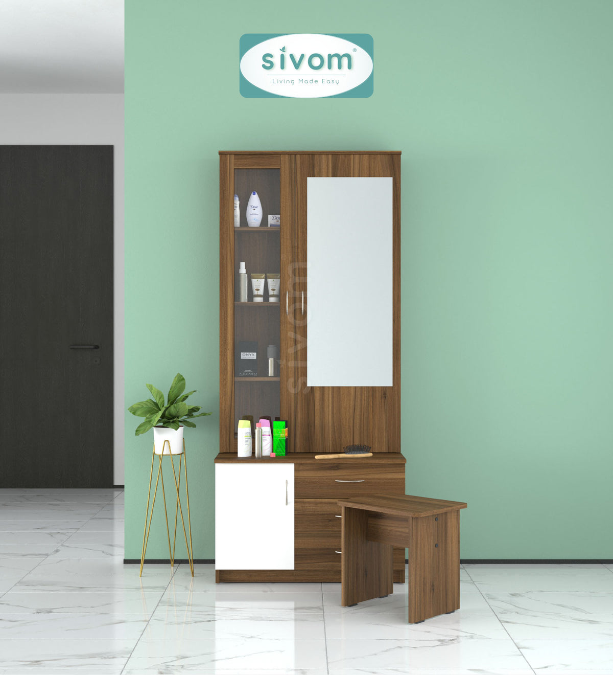 Sivom SIVOM Gilly Dressing Table with Stool Engineered Wood Dressing Table for Modern Homes | Elegant Design & Premium Finish