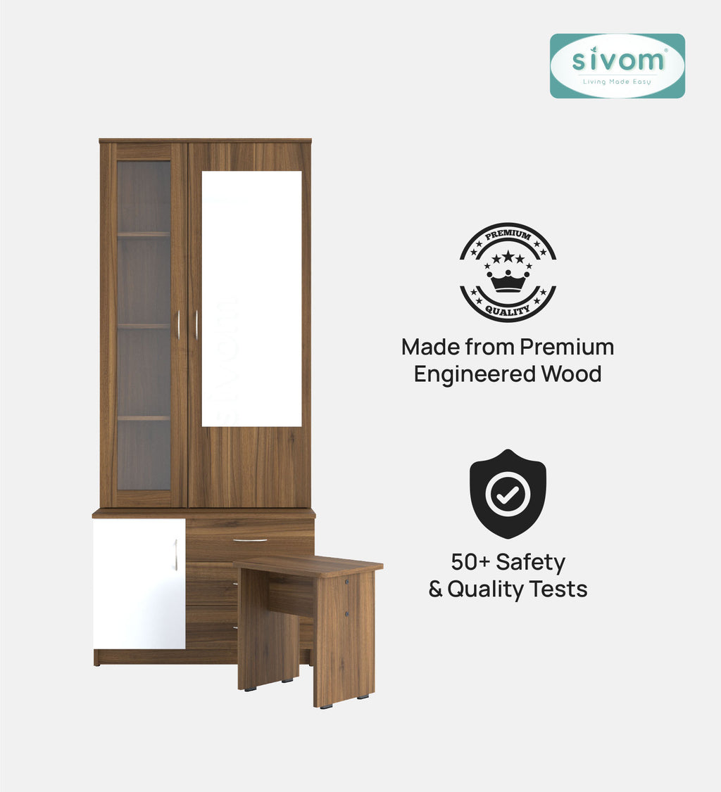 Sivom SIVOM Gilly Dressing Table with Stool Engineered Wood Dressing Table for Modern Homes | Elegant Design & Premium Finish