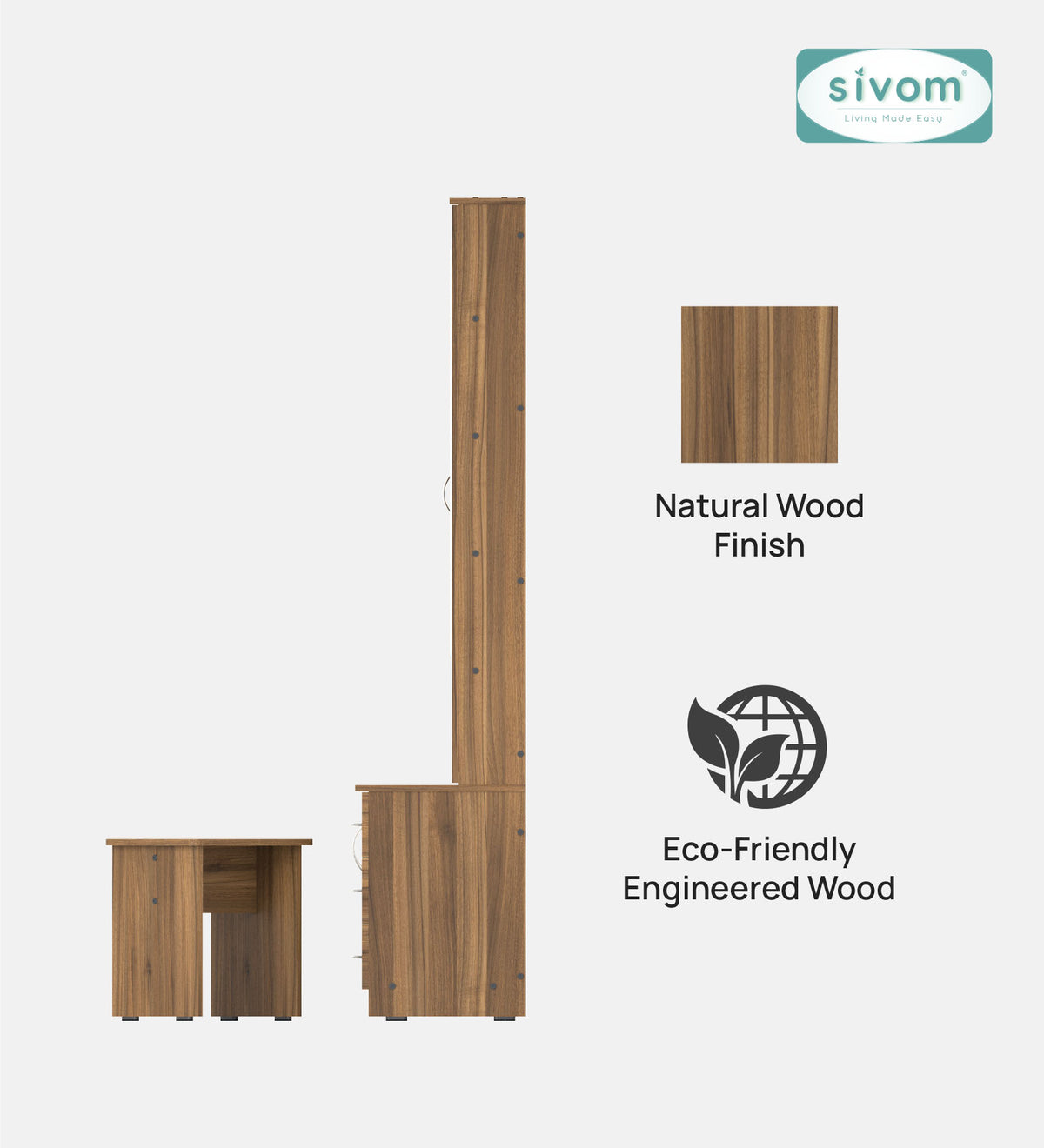 Sivom SIVOM Gilly Dressing Table with Stool Engineered Wood Dressing Table for Modern Homes | Elegant Design & Premium Finish