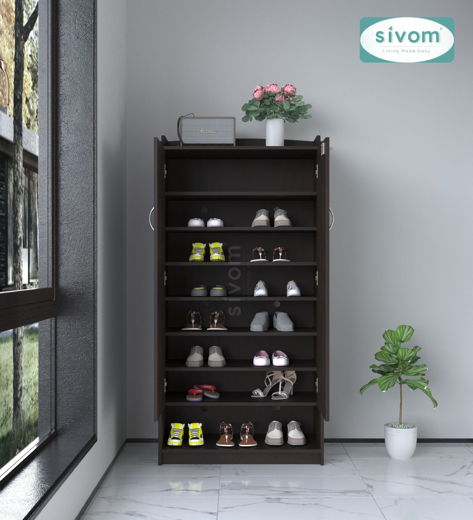 SIVOM Gravity Engineered Wood Shoe Rack (, 4 Shelves, Knock Down) for Modern Homes | Elegant Design & Premium Finish