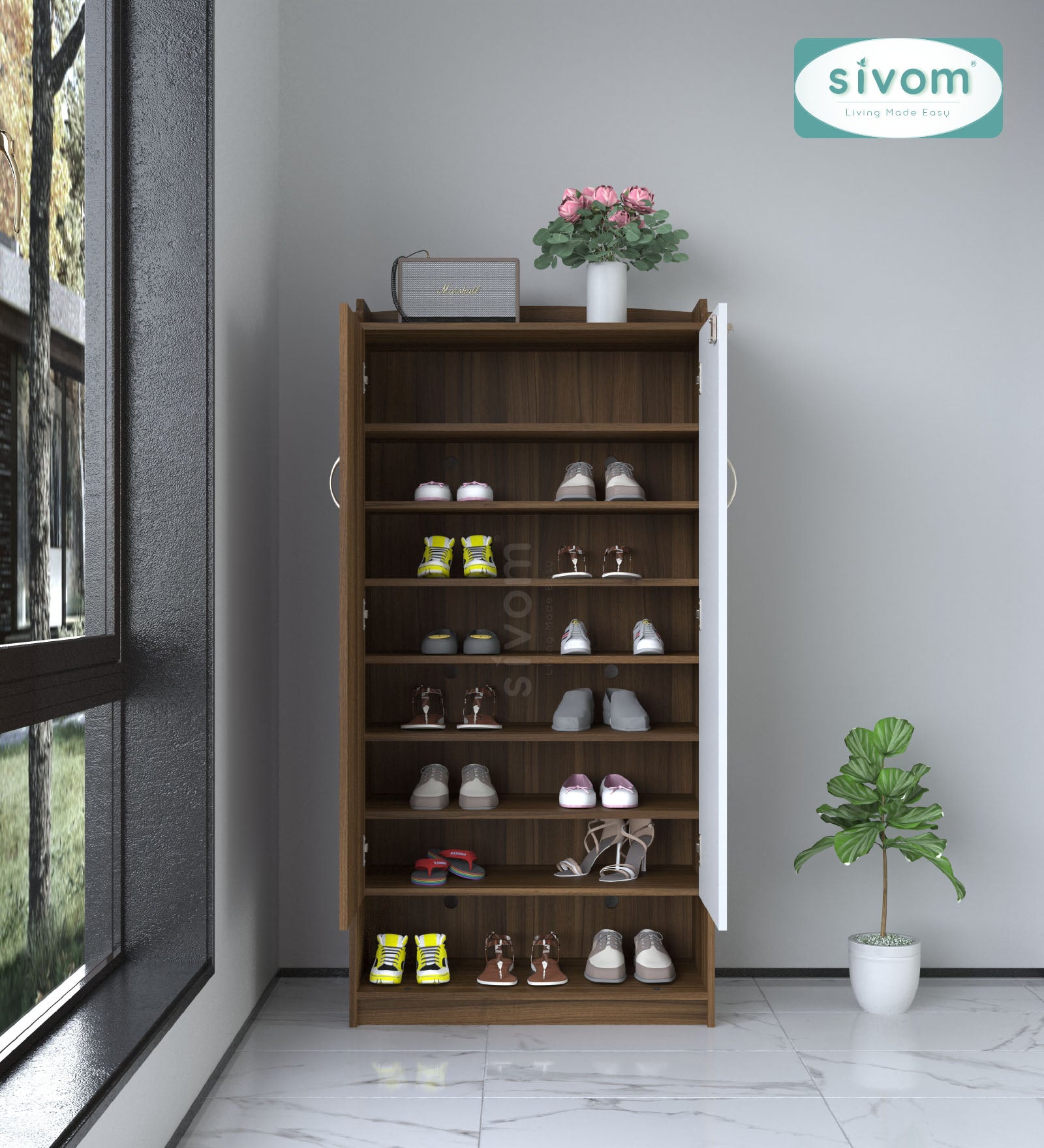 SIVOM Gravity Engineered Wood Shoe Rack (, 4 Shelves, Knock Down) for Modern Homes | Elegant Design & Premium Finish