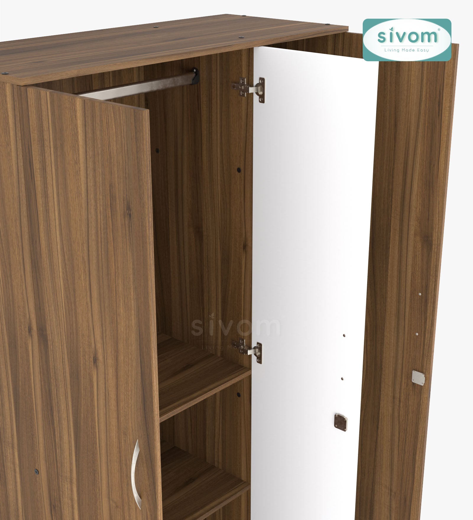 Sivom SIVOM Grover Multipurpose 3 Door Wardrobe / Spacious Shelves with Hanging Rail Engineered Wood 3 Door Wardrobe for Modern Homes | Elegant Design & Premium Finish