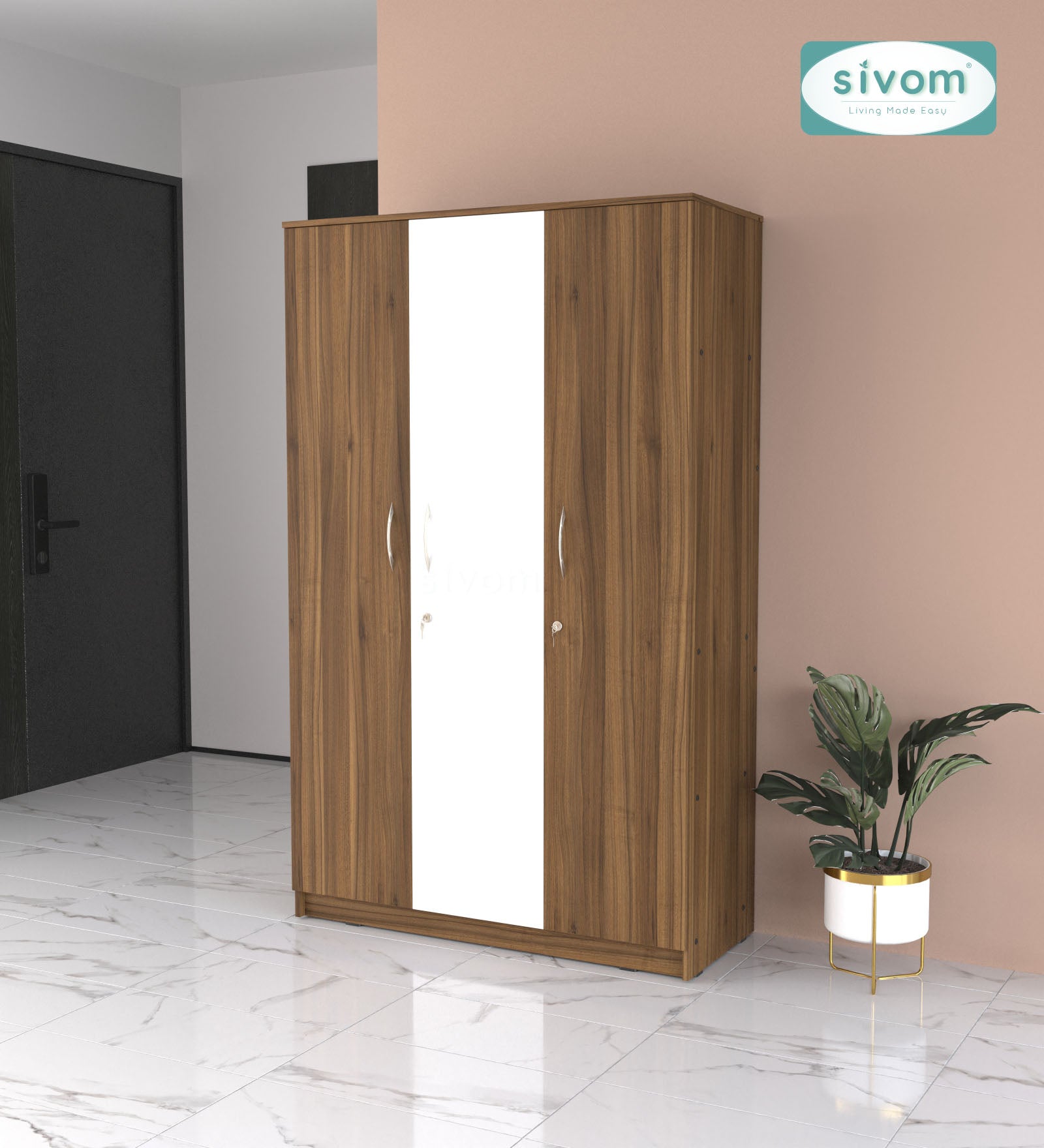 Sivom SIVOM Grover Multipurpose 3 Door Wardrobe / Spacious Shelves with Hanging Rail Engineered Wood 3 Door Wardrobe for Modern Homes | Elegant Design & Premium Finish