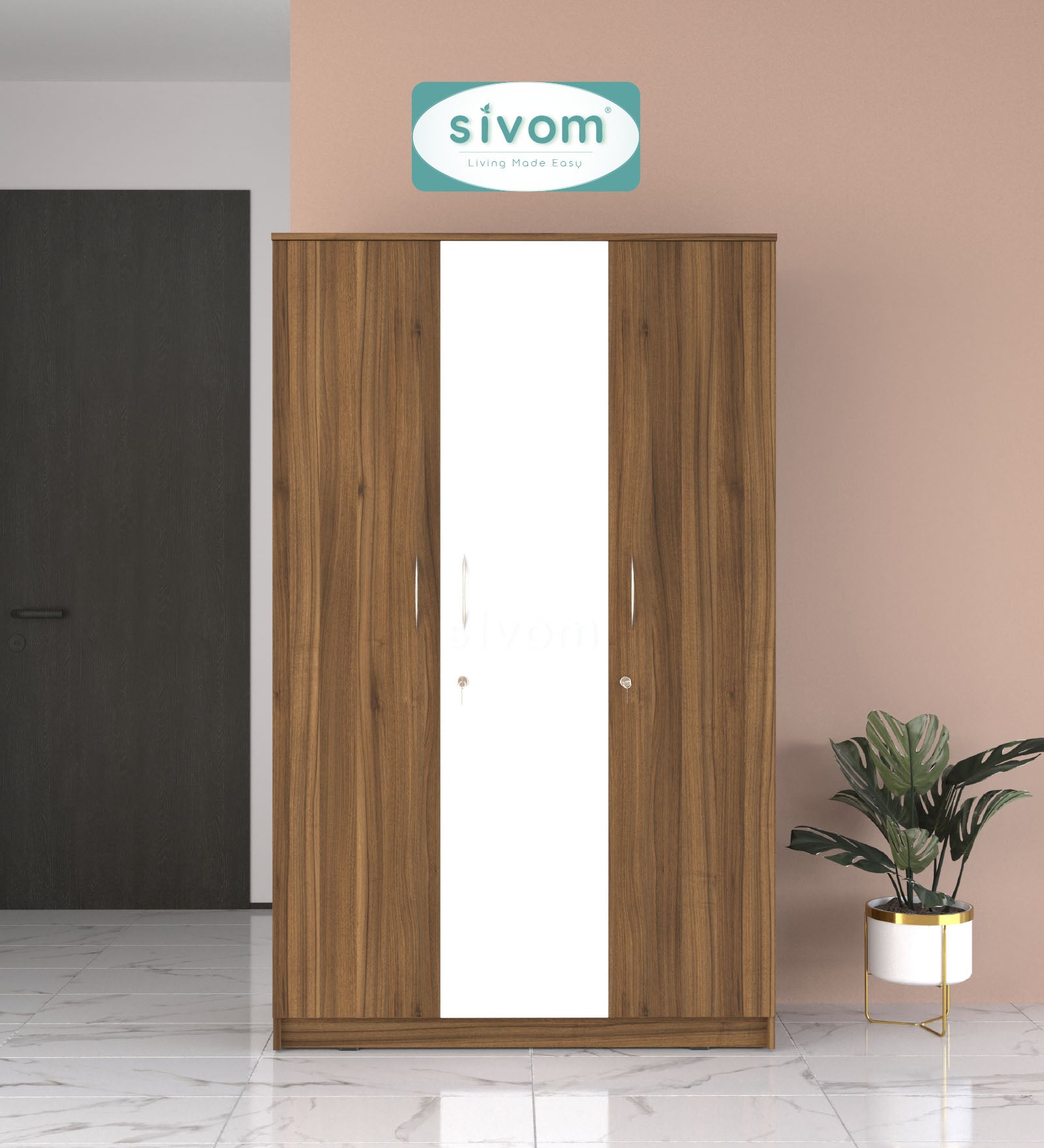 Sivom SIVOM Grover Multipurpose 3 Door Wardrobe / Spacious Shelves with Hanging Rail Engineered Wood 3 Door Wardrobe for Modern Homes | Elegant Design & Premium Finish