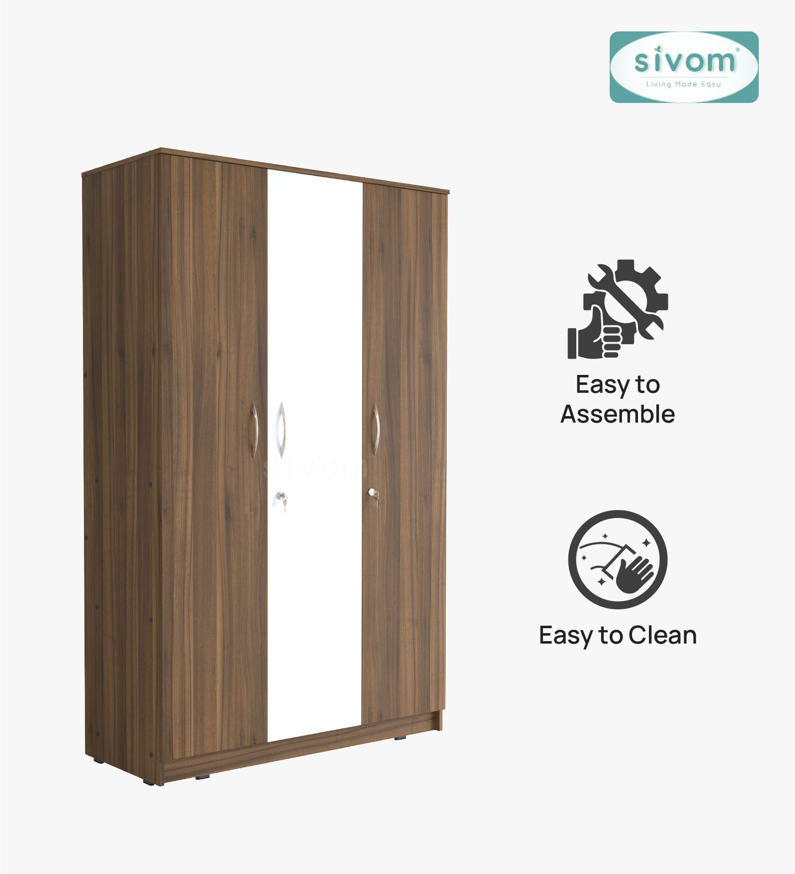 Sivom SIVOM Grover Multipurpose 3 Door Wardrobe / Spacious Shelves with Hanging Rail Engineered Wood 3 Door Wardrobe for Modern Homes | Elegant Design & Premium Finish