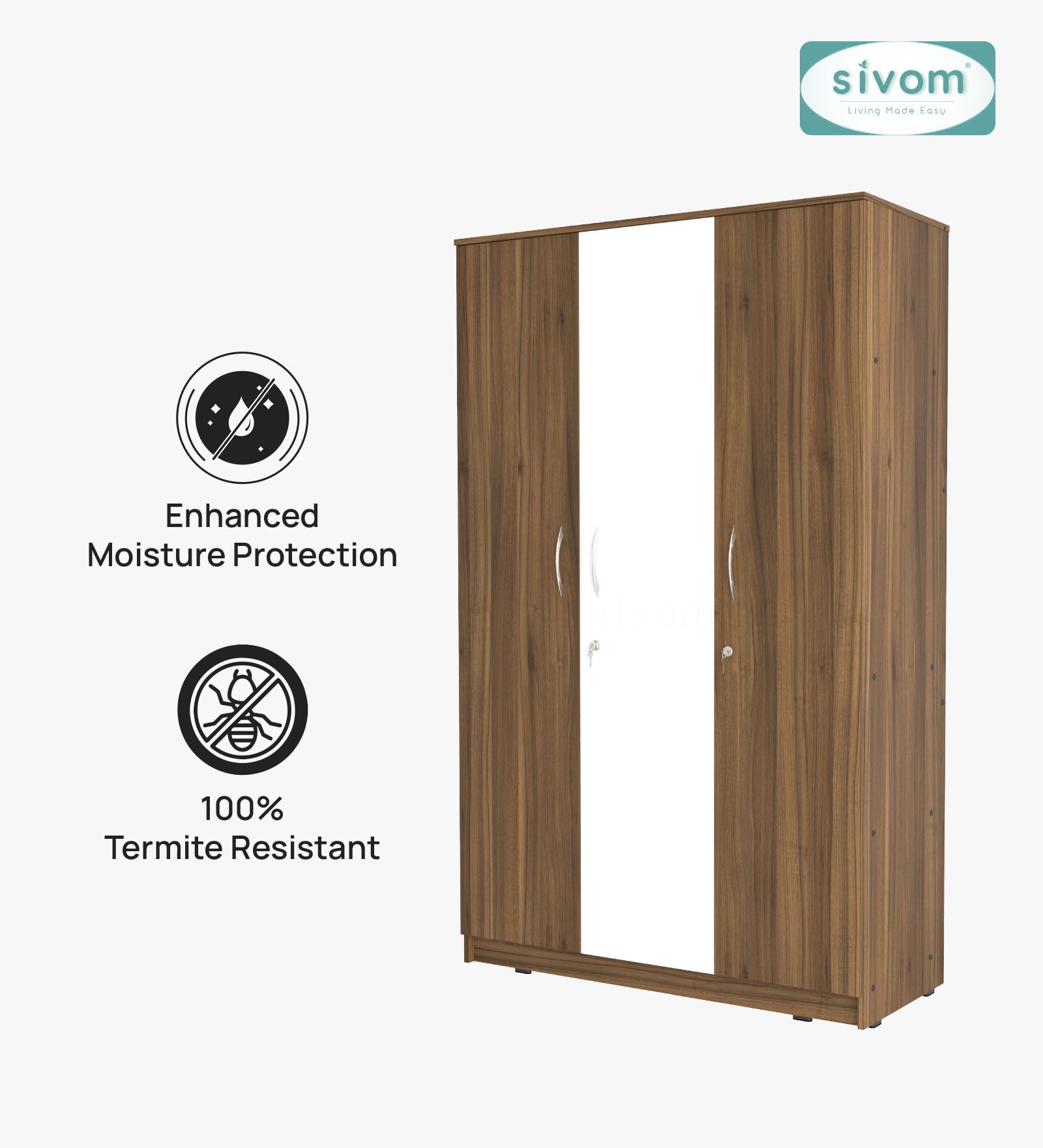 Sivom SIVOM Grover Multipurpose 3 Door Wardrobe / Spacious Shelves with Hanging Rail Engineered Wood 3 Door Wardrobe for Modern Homes | Elegant Design & Premium Finish