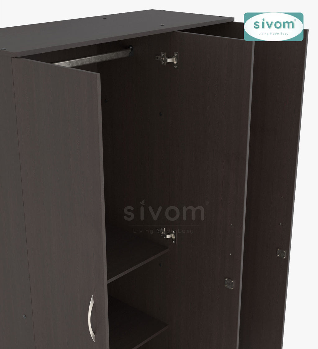 Sivom SIVOM Grover Multipurpose 3 Door Wardrobe / Spacious Shelves with Hanging Rail Engineered Wood 3 Door Wardrobe for Modern Homes | Elegant Design & Premium Finish
