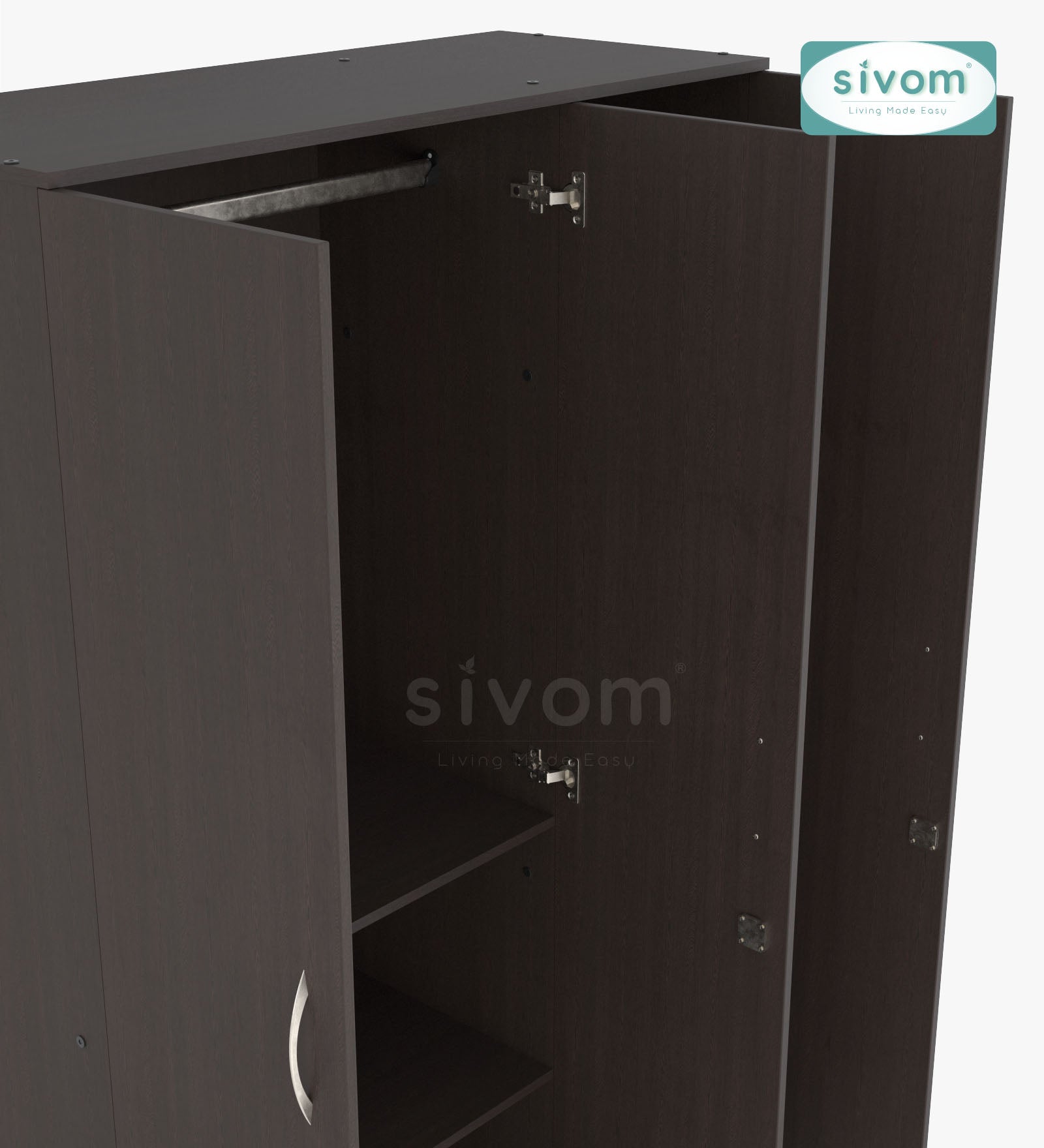 Sivom SIVOM Grover Multipurpose 3 Door Wardrobe / Spacious Shelves with Hanging Rail Engineered Wood 3 Door Wardrobe for Modern Homes | Elegant Design & Premium Finish