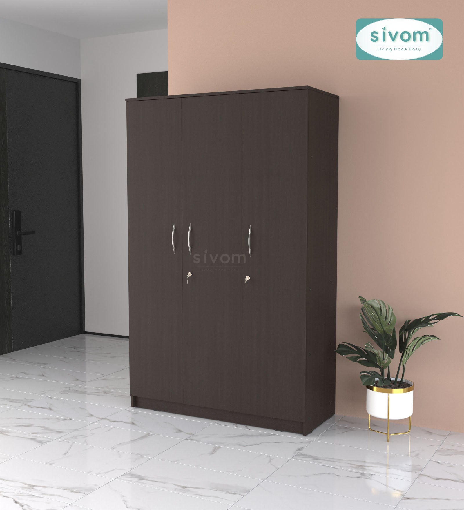 Sivom SIVOM Grover Multipurpose 3 Door Wardrobe / Spacious Shelves with Hanging Rail Engineered Wood 3 Door Wardrobe for Modern Homes | Elegant Design & Premium Finish
