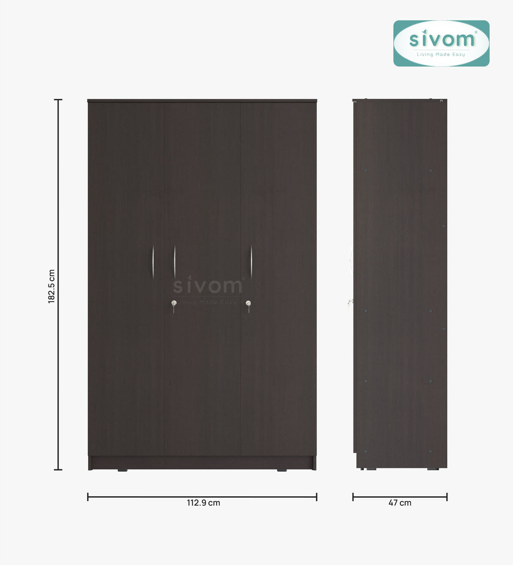 Sivom SIVOM Grover Multipurpose 3 Door Wardrobe / Spacious Shelves with Hanging Rail Engineered Wood 3 Door Wardrobe for Modern Homes | Elegant Design & Premium Finish