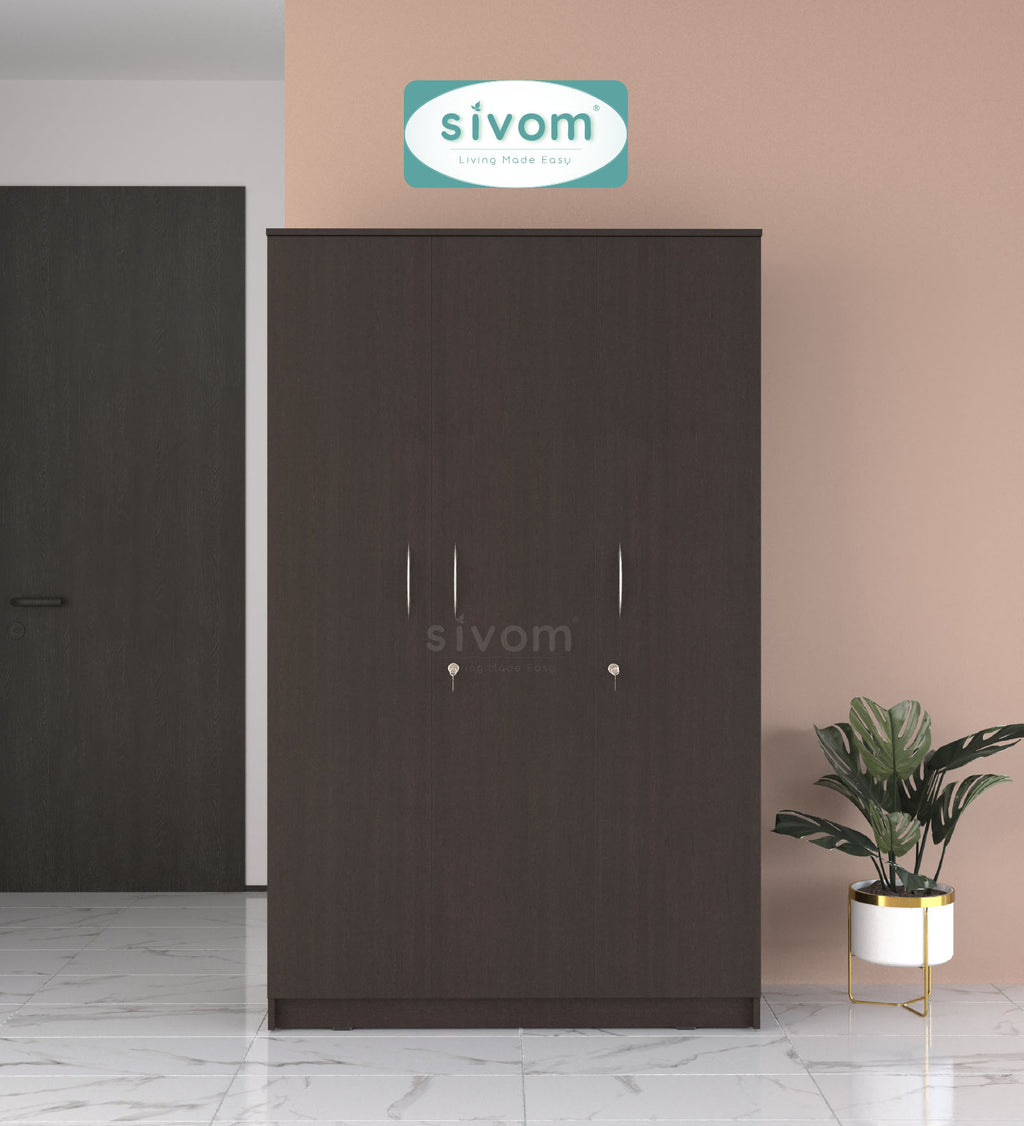 Sivom SIVOM Grover Multipurpose 3 Door Wardrobe / Spacious Shelves with Hanging Rail Engineered Wood 3 Door Wardrobe for Modern Homes | Elegant Design & Premium Finish