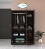 Sivom SIVOM Grover Multipurpose 3 Door Wardrobe / Spacious Shelves with Hanging Rail Engineered Wood 3 Door Wardrobe for Modern Homes | Elegant Design & Premium Finish