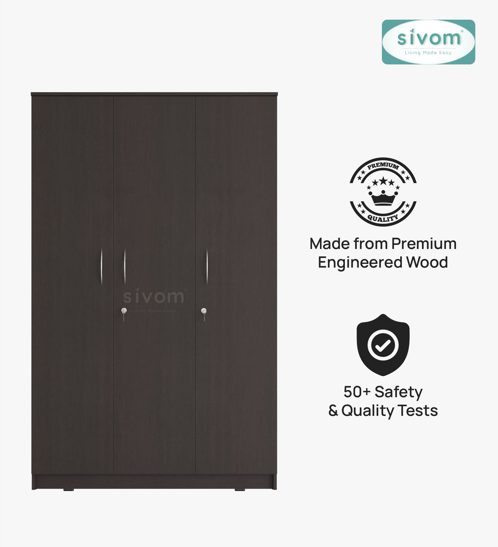 Sivom SIVOM Grover Multipurpose 3 Door Wardrobe / Spacious Shelves with Hanging Rail Engineered Wood 3 Door Wardrobe for Modern Homes | Elegant Design & Premium Finish