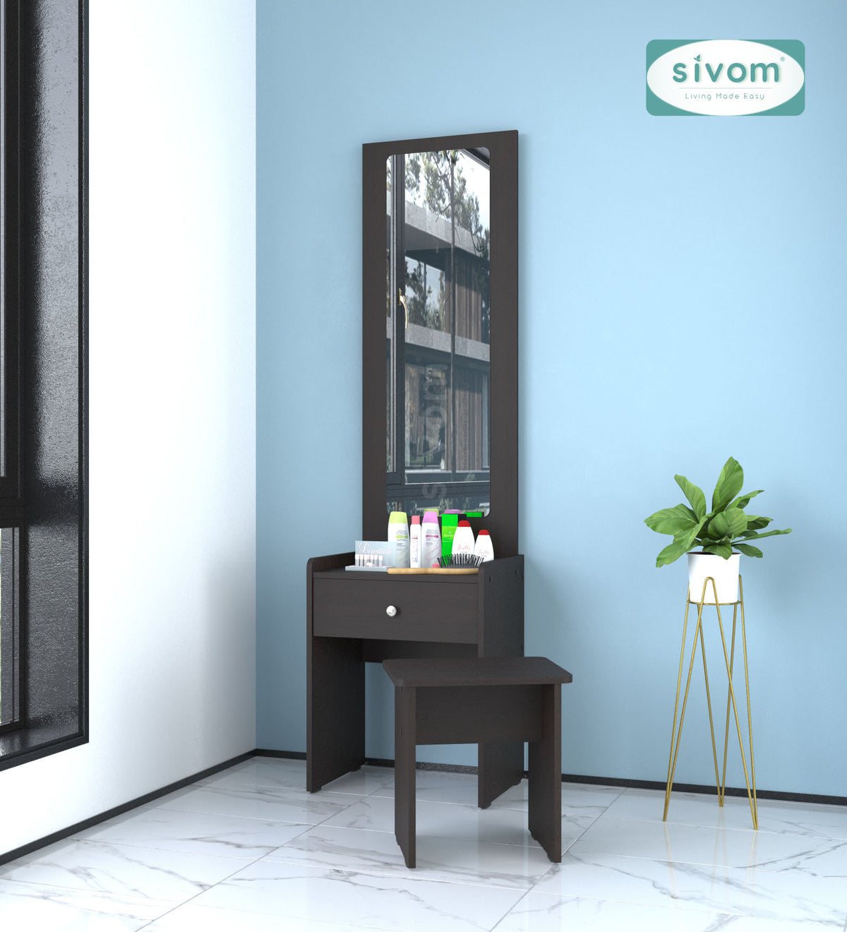Sivom SIVOM Halo Dressing Table with Stool Engineered Wood Dressing Table for Modern Homes | Elegant Design & Premium Finish
