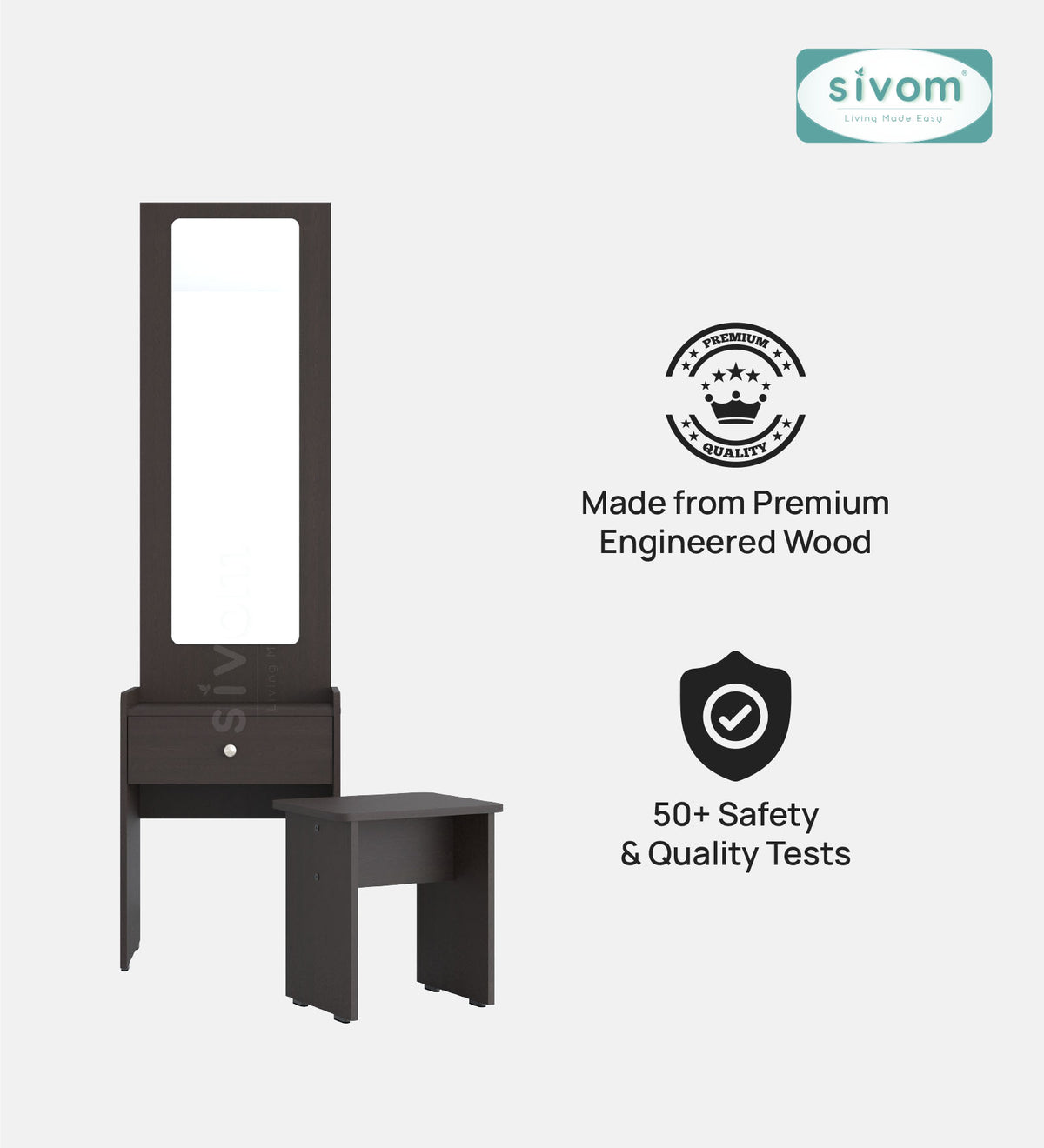 Sivom SIVOM Halo Dressing Table with Stool Engineered Wood Dressing Table for Modern Homes | Elegant Design & Premium Finish