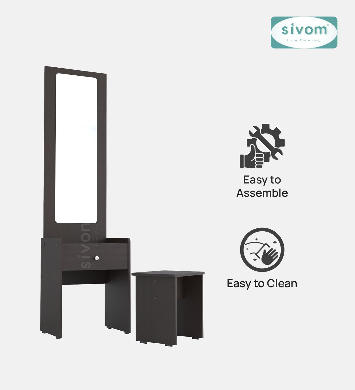 Sivom SIVOM Halo Dressing Table with Stool Engineered Wood Dressing Table for Modern Homes | Elegant Design & Premium Finish