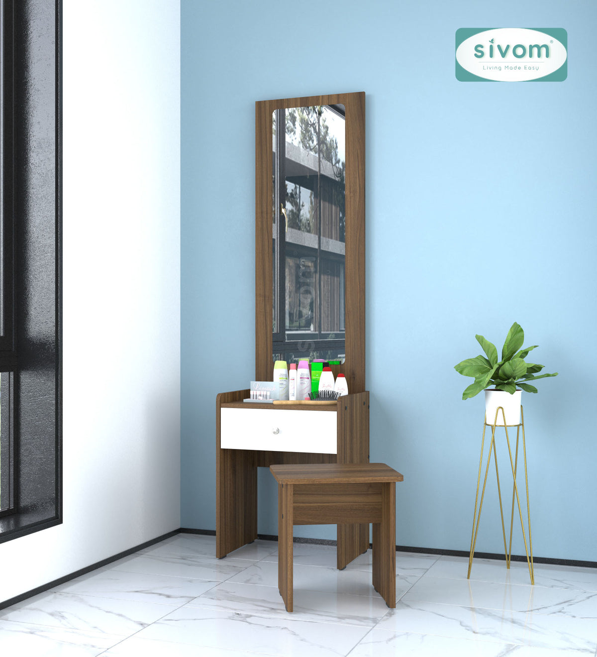 Sivom SIVOM Halo Dressing Table with Stool Engineered Wood Dressing Table for Modern Homes | Elegant Design & Premium Finish