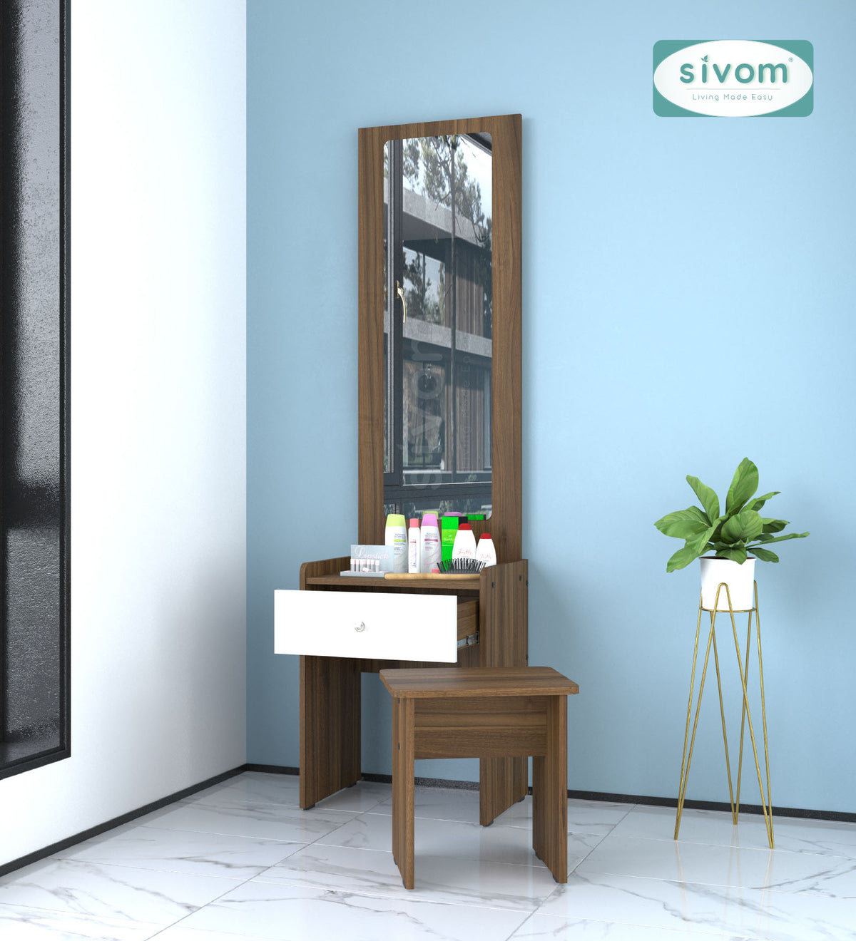 Sivom SIVOM Halo Dressing Table with Stool Engineered Wood Dressing Table for Modern Homes | Elegant Design & Premium Finish