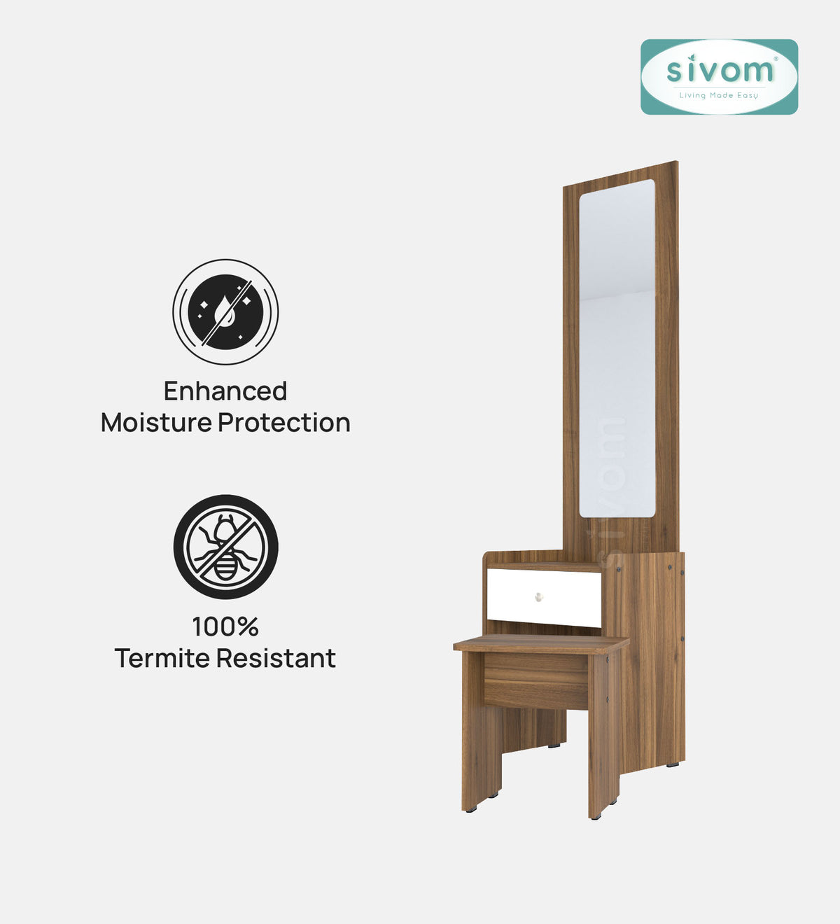 Sivom SIVOM Halo Dressing Table with Stool Engineered Wood Dressing Table for Modern Homes | Elegant Design & Premium Finish