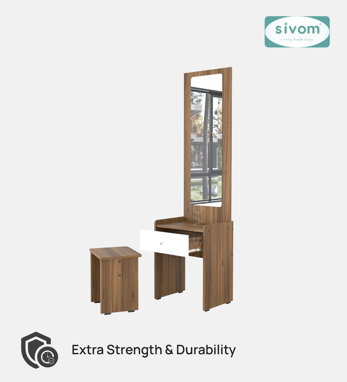 Sivom SIVOM Halo Dressing Table with Stool Engineered Wood Dressing Table for Modern Homes | Elegant Design & Premium Finish