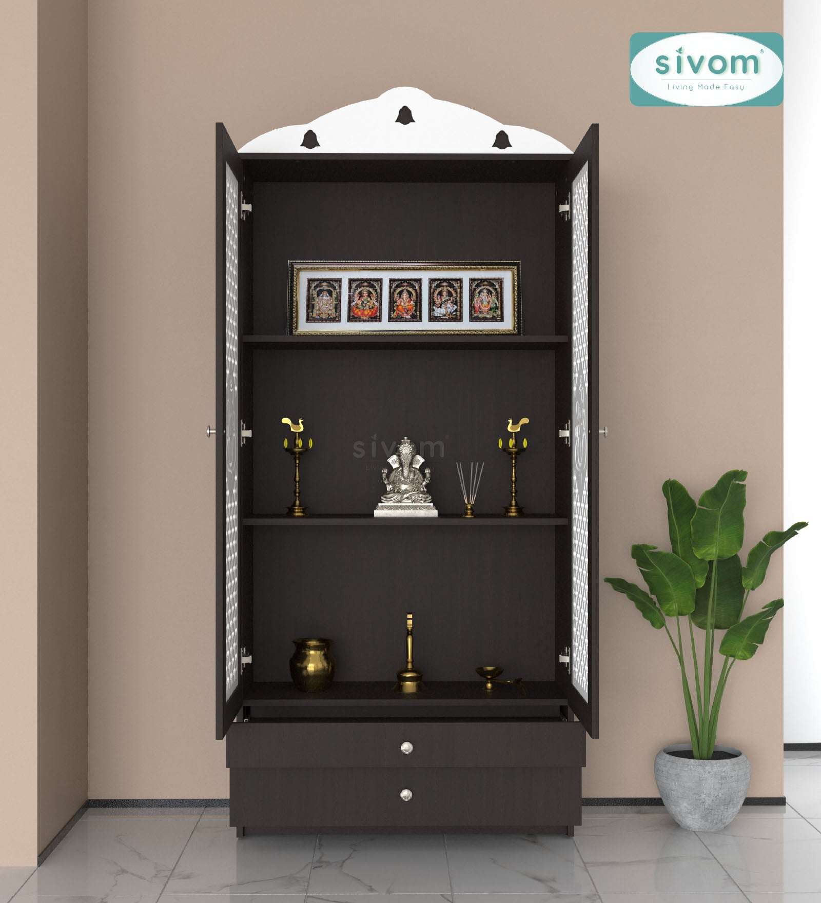 Sivom furniture SIVOM Harmony Home Temple/Pooja Unit/Home Mandir/ Engineered Wood Home Temple (Height: 167, Knock Down) for Modern Homes | Elegant Design & Premium Finish