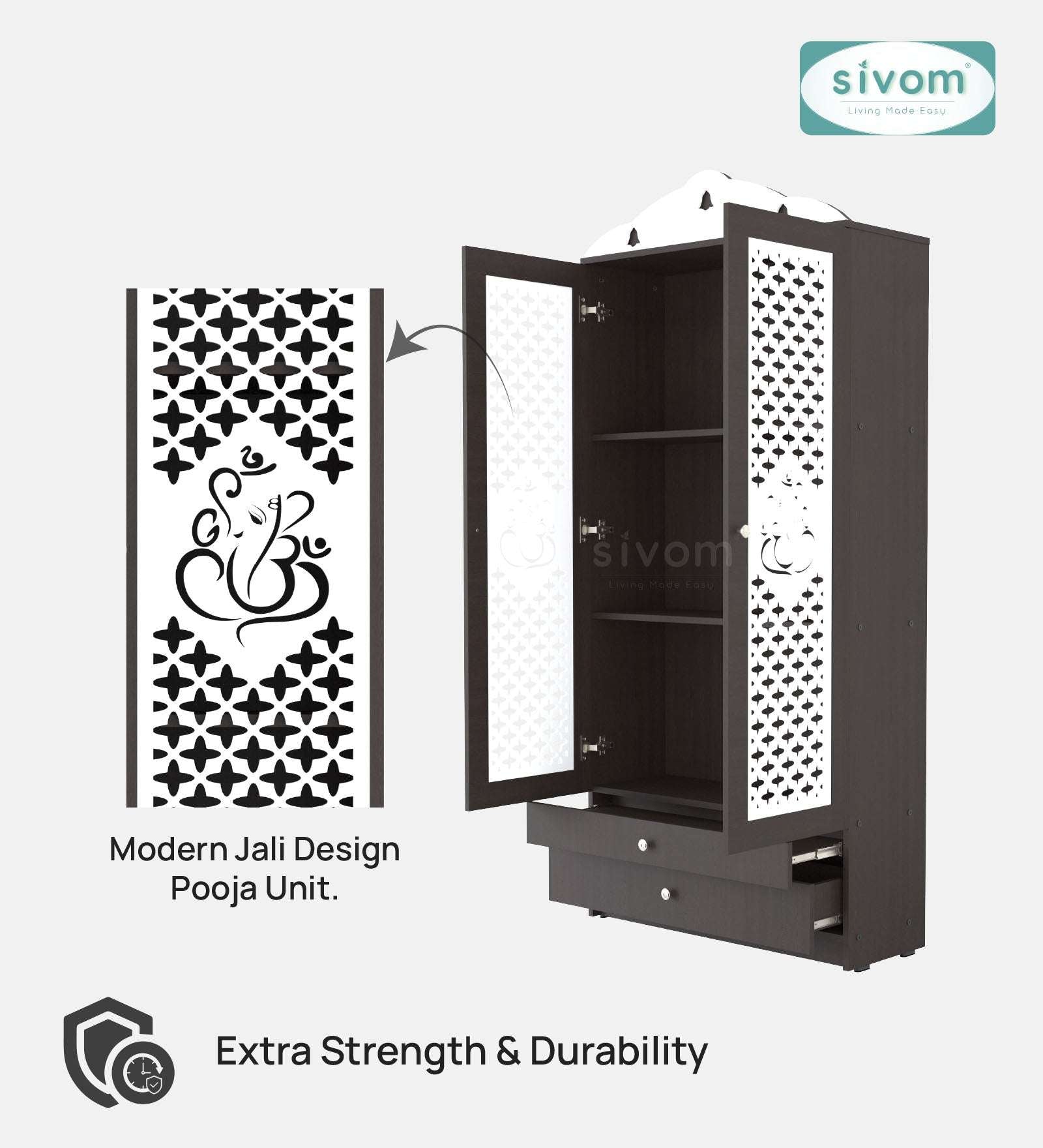 Sivom furniture SIVOM Harmony Home Temple/Pooja Unit/Home Mandir/ Engineered Wood Home Temple (Height: 167, Knock Down) for Modern Homes | Elegant Design & Premium Finish