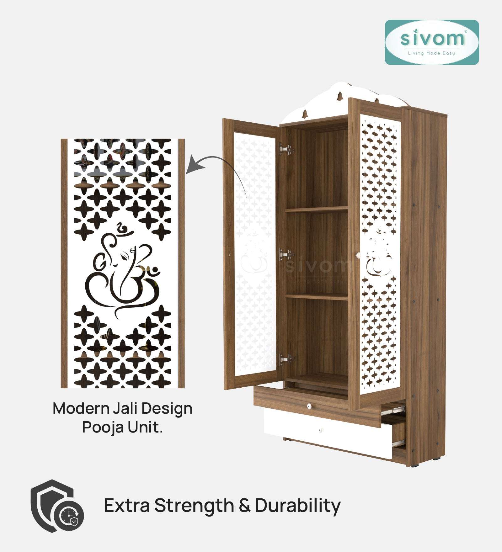 Sivom furniture SIVOM Harmony Home Temple/Pooja Unit/Home Mandir/ Engineered Wood Home Temple (Height: 167, Knock Down) for Modern Homes | Elegant Design & Premium Finish
