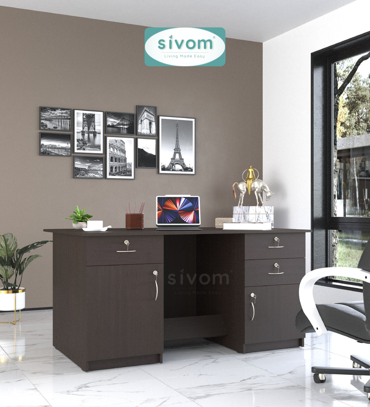 SIVOM Heads Engineered Wood Executive Desk | Elegant Design & Premium Finish