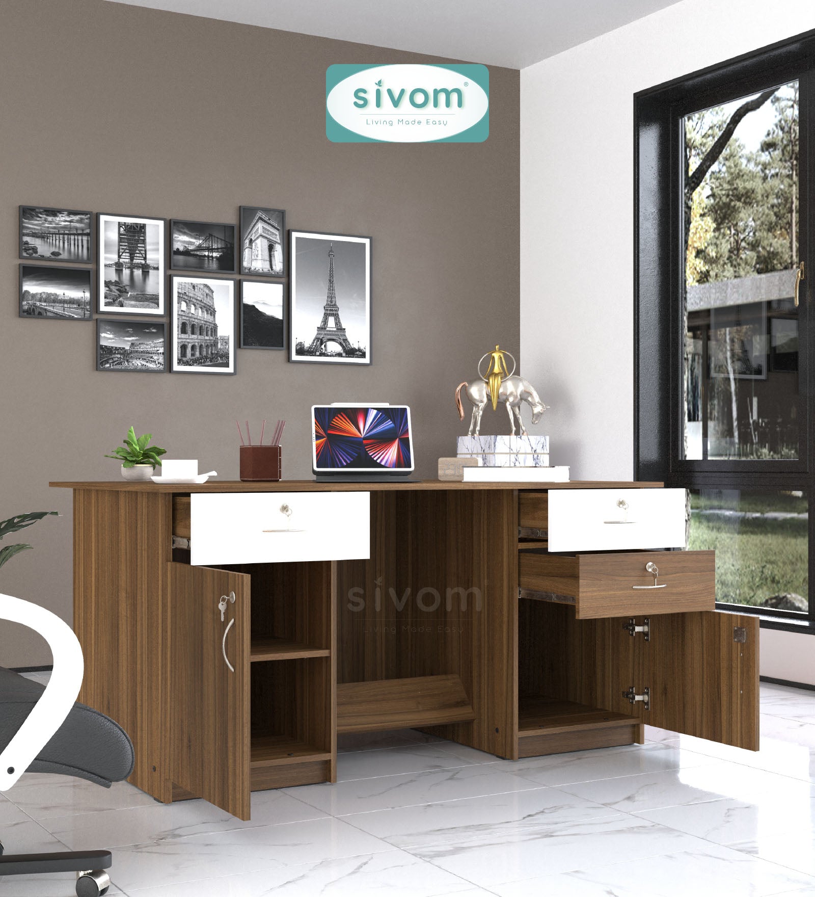 SIVOM Heads Engineered Wood Executive Desk | Elegant Design & Premium Finish