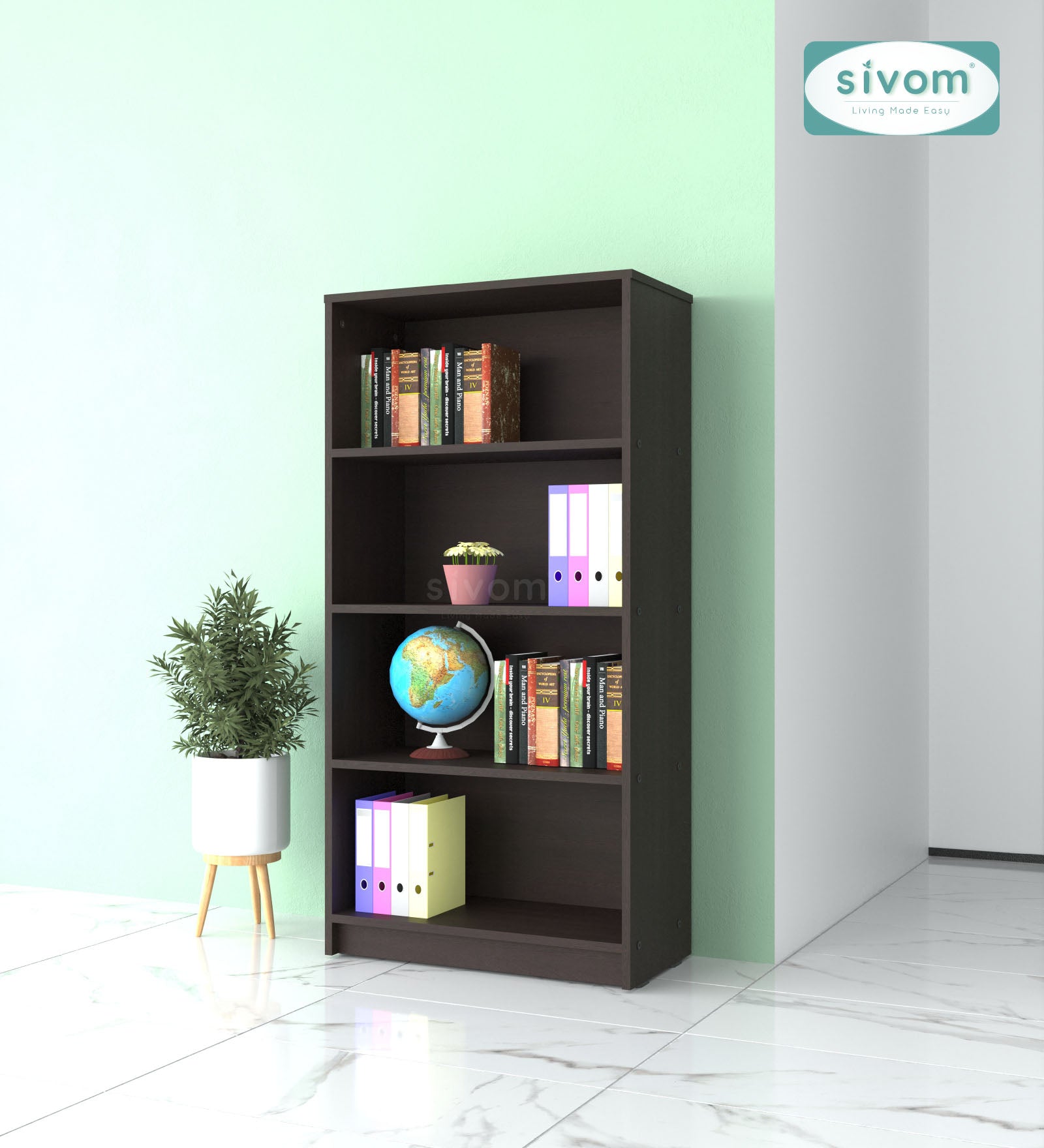 Sivom SIVOM Helix Multipurpose Storage Rack/Study/Home/Office Engineered Wood Open Book Shelf for Modern Homes | Elegant Design & Premium Finish