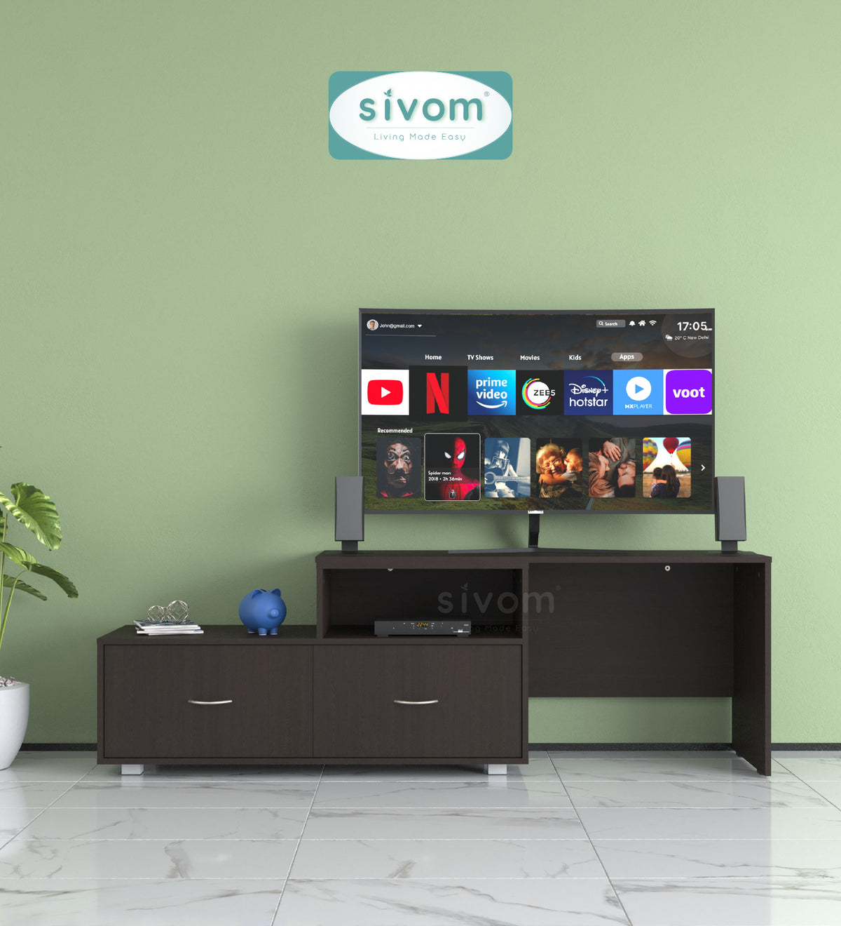 Sivom furniture SIVOM Hemis Multipurpose TV Unit fits upto 43 inch with Storage Engineered Wood TV Entertainment Unit for Modern Homes | Elegant Design & Premium Finish