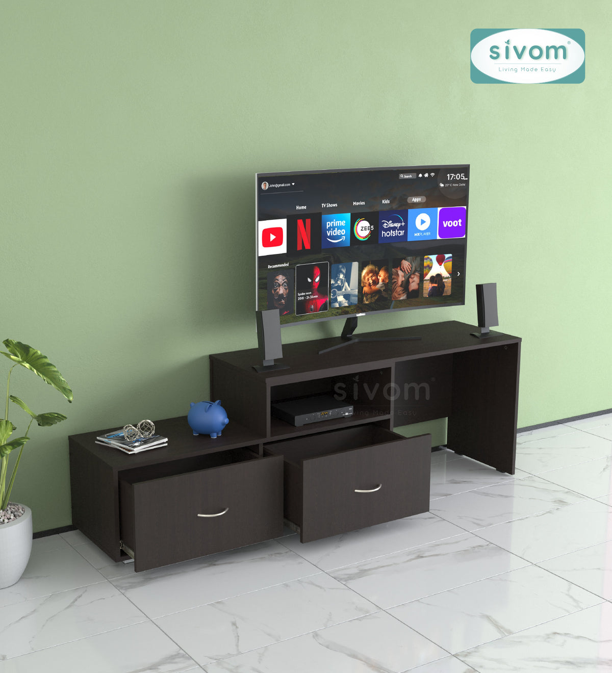 Sivom furniture SIVOM Hemis Multipurpose TV Unit fits upto 43 inch with Storage Engineered Wood TV Entertainment Unit for Modern Homes | Elegant Design & Premium Finish