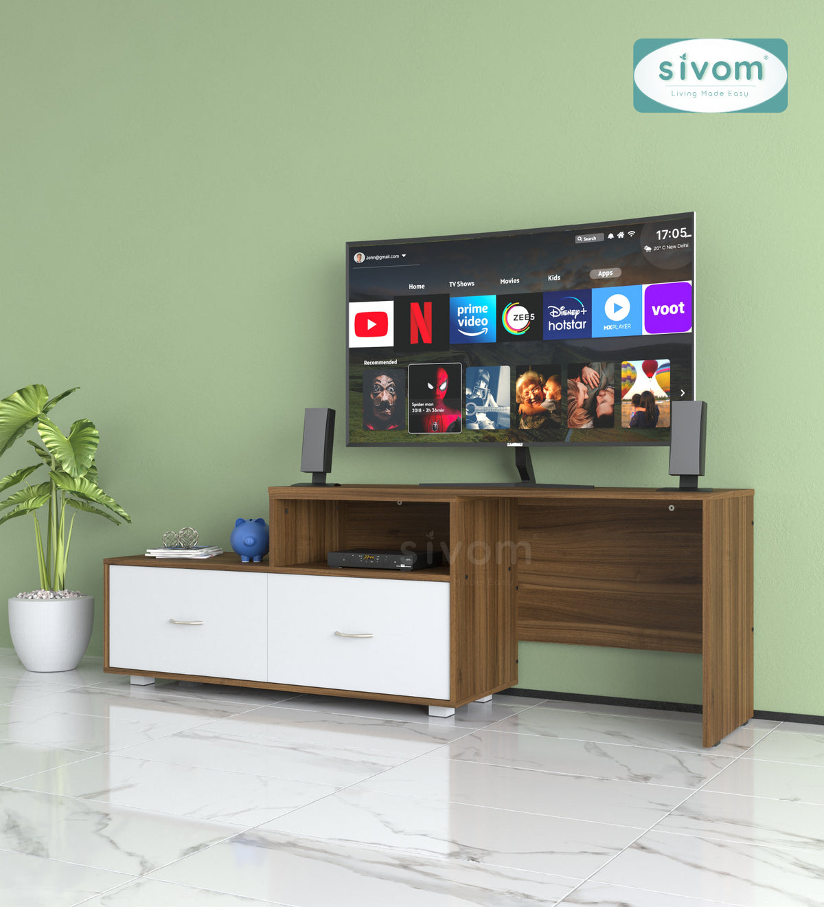 Sivom furniture SIVOM Hemis Multipurpose TV Unit fits upto 43 inch with Storage Engineered Wood TV Entertainment Unit for Modern Homes | Elegant Design & Premium Finish