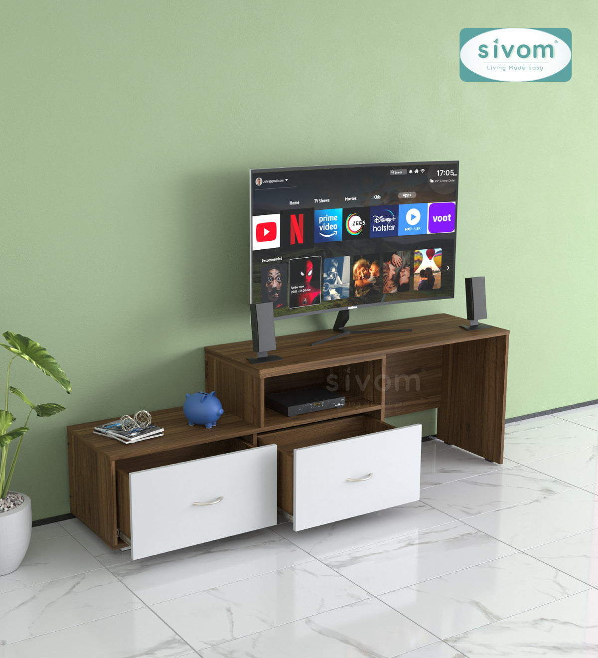 Sivom furniture SIVOM Hemis Multipurpose TV Unit fits upto 43 inch with Storage Engineered Wood TV Entertainment Unit for Modern Homes | Elegant Design & Premium Finish