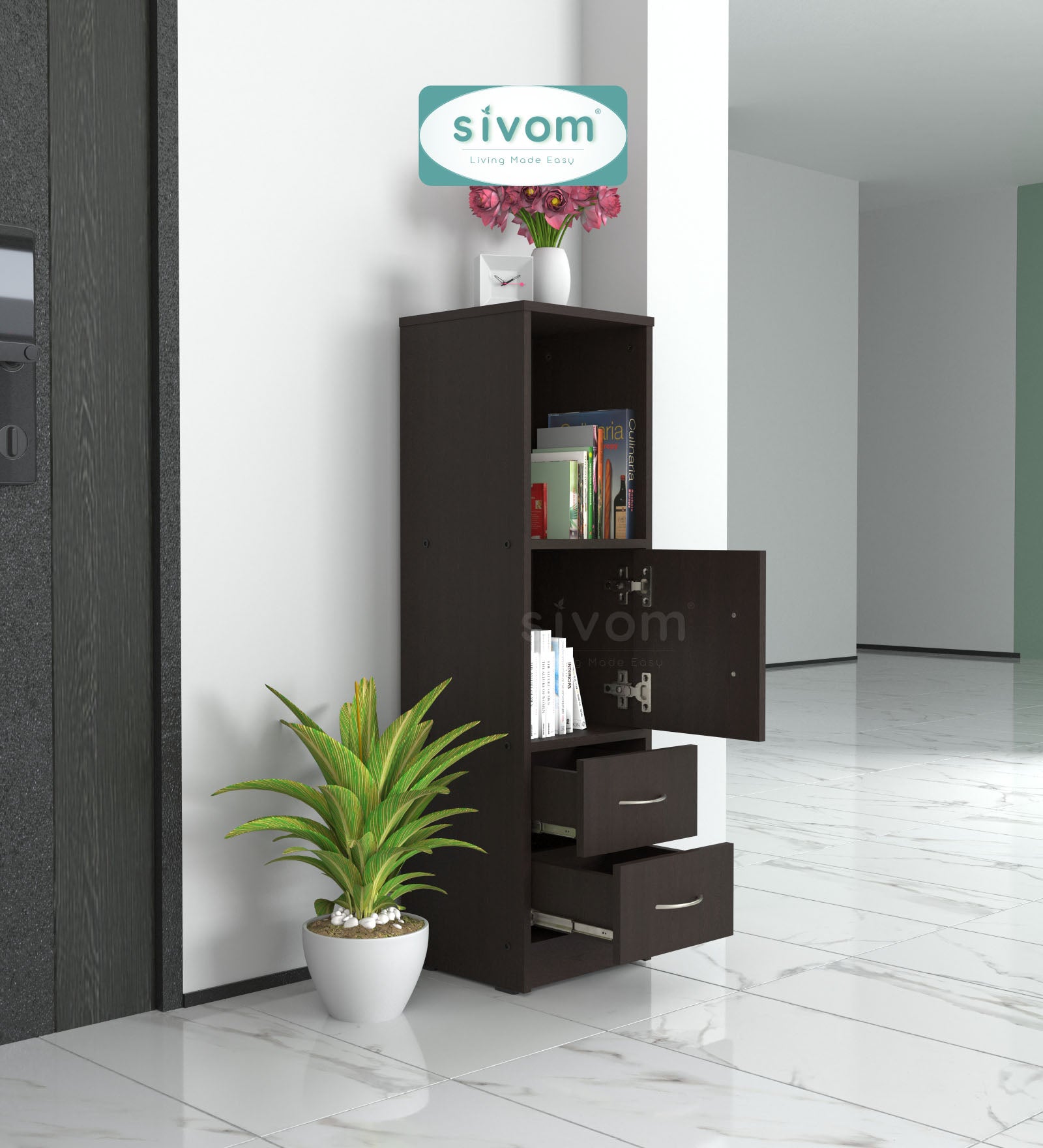 Sivom SIVOM Henry Multipurpose Storage Unit/ Engineered Wood Free Standing Cabinet for Modern Homes | Elegant Design & Premium Finish